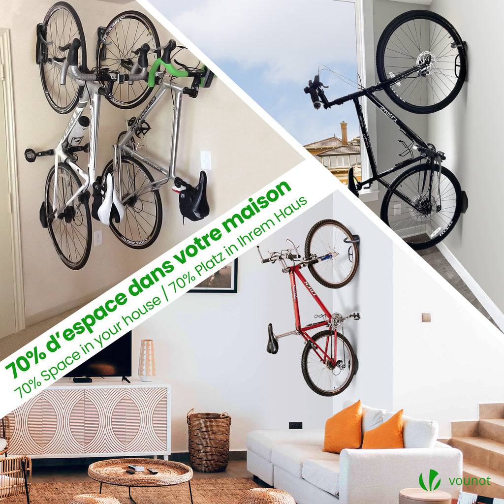 Lot de 4 supports de vélo mural avec coussinets de protection - Crochet de mur - Rangement suspendu en acier pour garage maison - Noir - VOUNOT® - Image 4