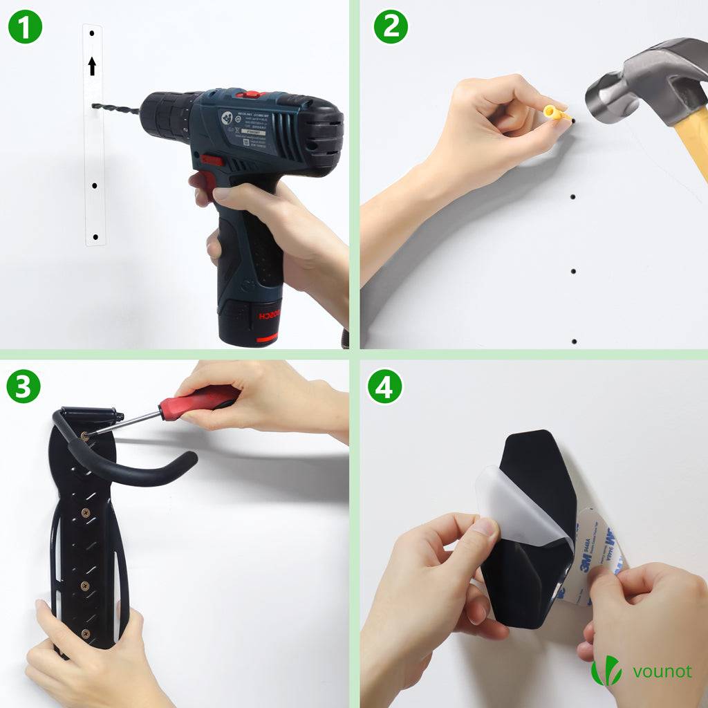Lot de 4 supports de vélo mural avec coussinets de protection - Crochet de mur - Rangement suspendu en acier pour garage maison - Noir - VOUNOT® - Image 7