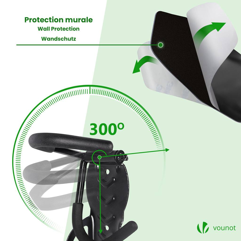 Lot de 4 supports de vélo mural avec coussinets de protection - Crochet de mur - Rangement suspendu en acier pour garage maison - Noir - VOUNOT® - Image 6