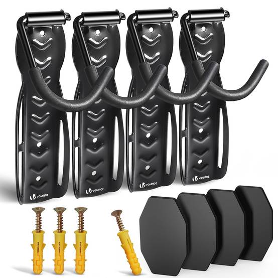 Lot de 4 supports de vélo mural avec coussinets de protection - Crochet de mur - Rangement suspendu en acier pour garage maison - Noir - VOUNOT® - Image 1
