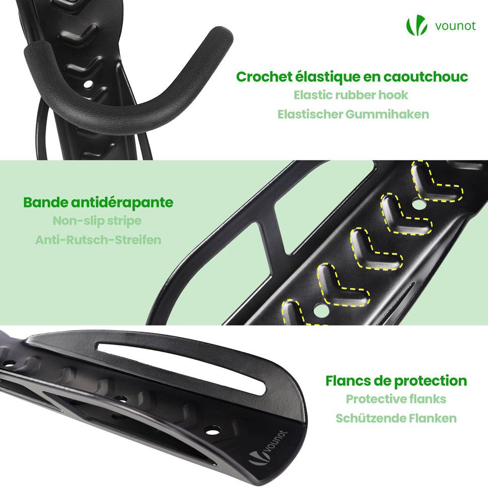 Lot de 4 supports de vélo mural avec coussinets de protection - Crochet de mur - Rangement suspendu en acier pour garage maison - Noir - VOUNOT® - Image 3