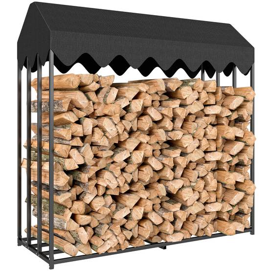 Range bûches extérieur, étagère à bûches avec housse de protection 600D Oxford capacité 1,9 m³, acier 186x70x185cm noir - Image 1