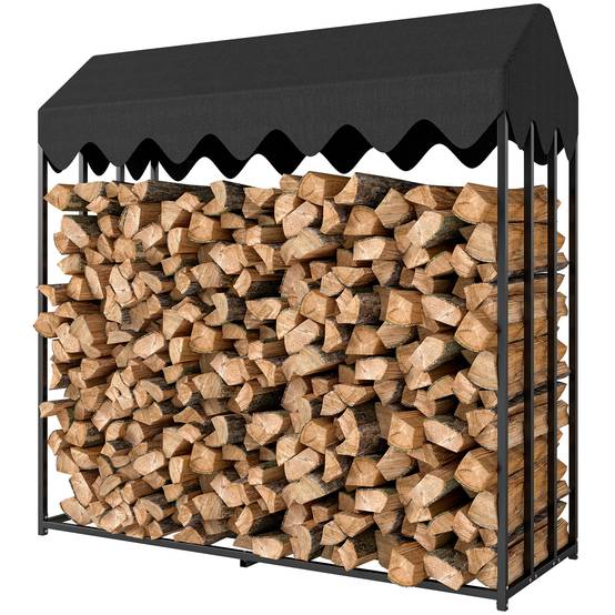 Range bûches extérieur, étagère à bûches avec housse de protection 600D Oxford capacité 1,9 m³, acier 186x70x185cm noir - Image 2