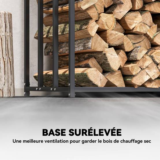 Range bûches extérieur, étagère à bûches avec housse de protection 600D Oxford capacité 1,9 m³, acier 186x70x185cm noir - Image 8