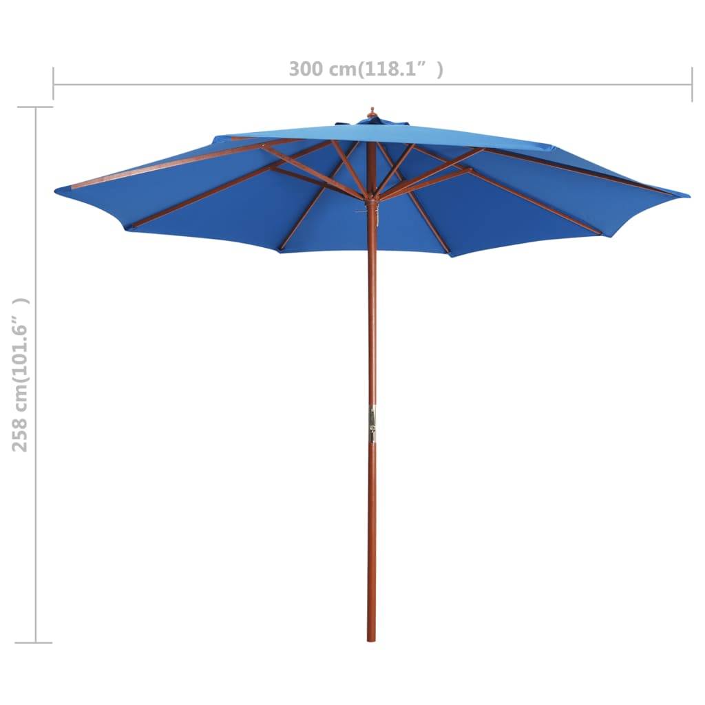 Helloshop26 - Parasol mobilier de jardin avec mât en bois 300 x 258 cm bleu - Image 6