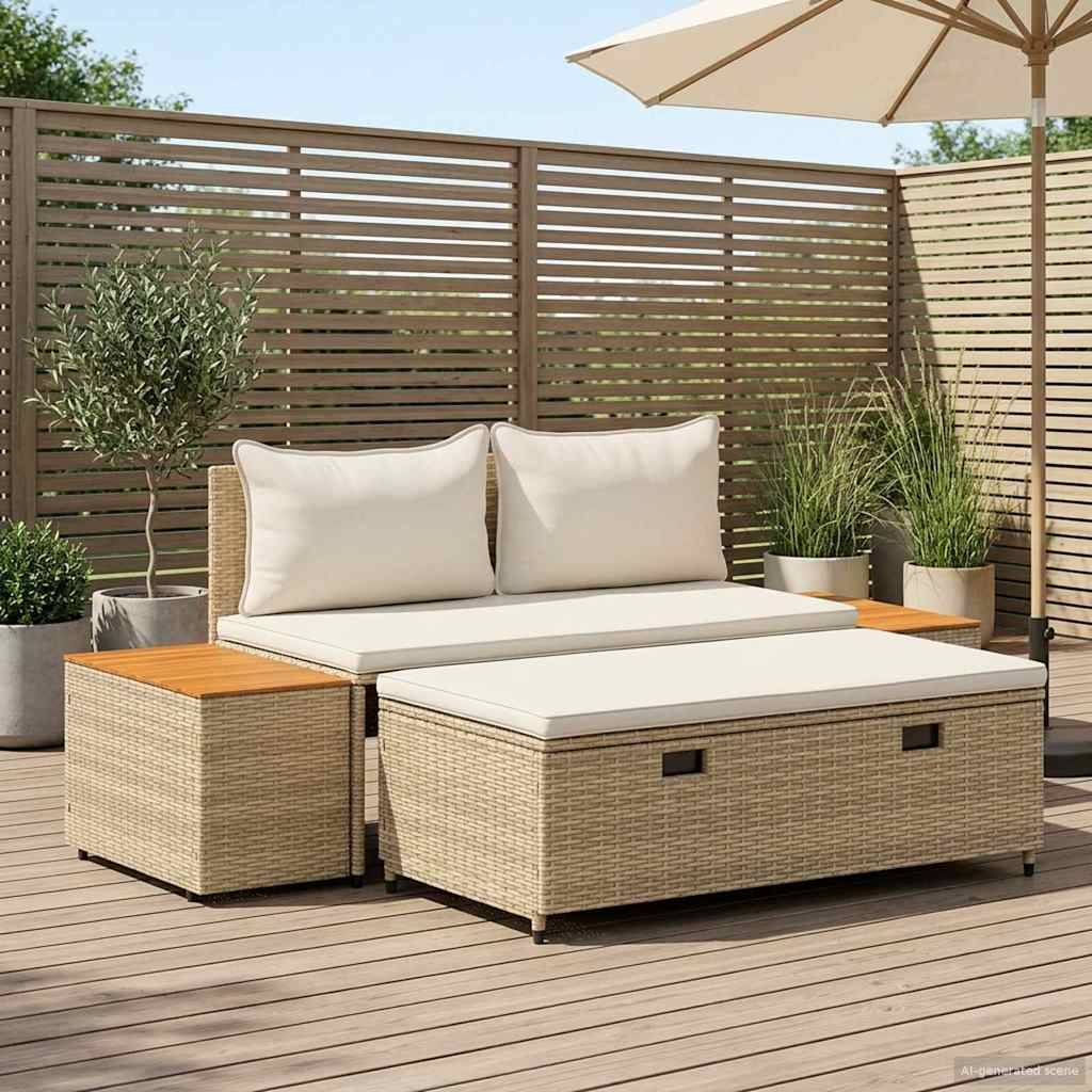 Ensemble de canapés de jardin résine tressée beige et blanc crème 110 x 57 x 73 cm - PANGIVO - Image 1