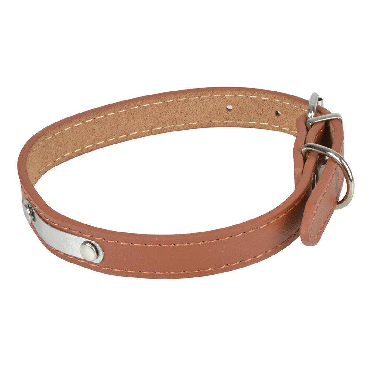Love Story - Collier Pour Chien en Cuir "Plaque" 60cm Cognac - Image 1