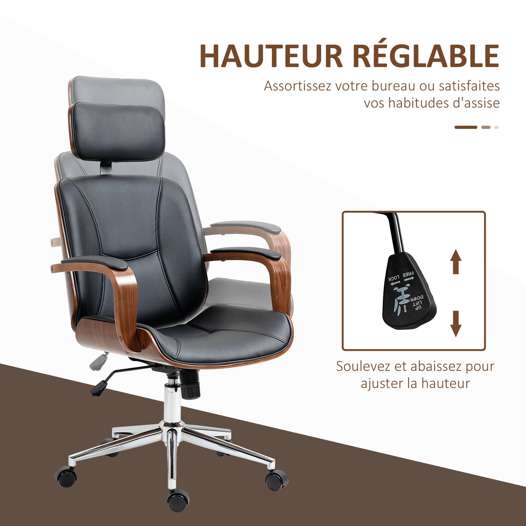 Sans Marque - Fauteuil de bureau, chaise de bureau avec appui-tête amovible hauteur réglable et fonction de bascule, 66x65x125cm, noir - Image 6