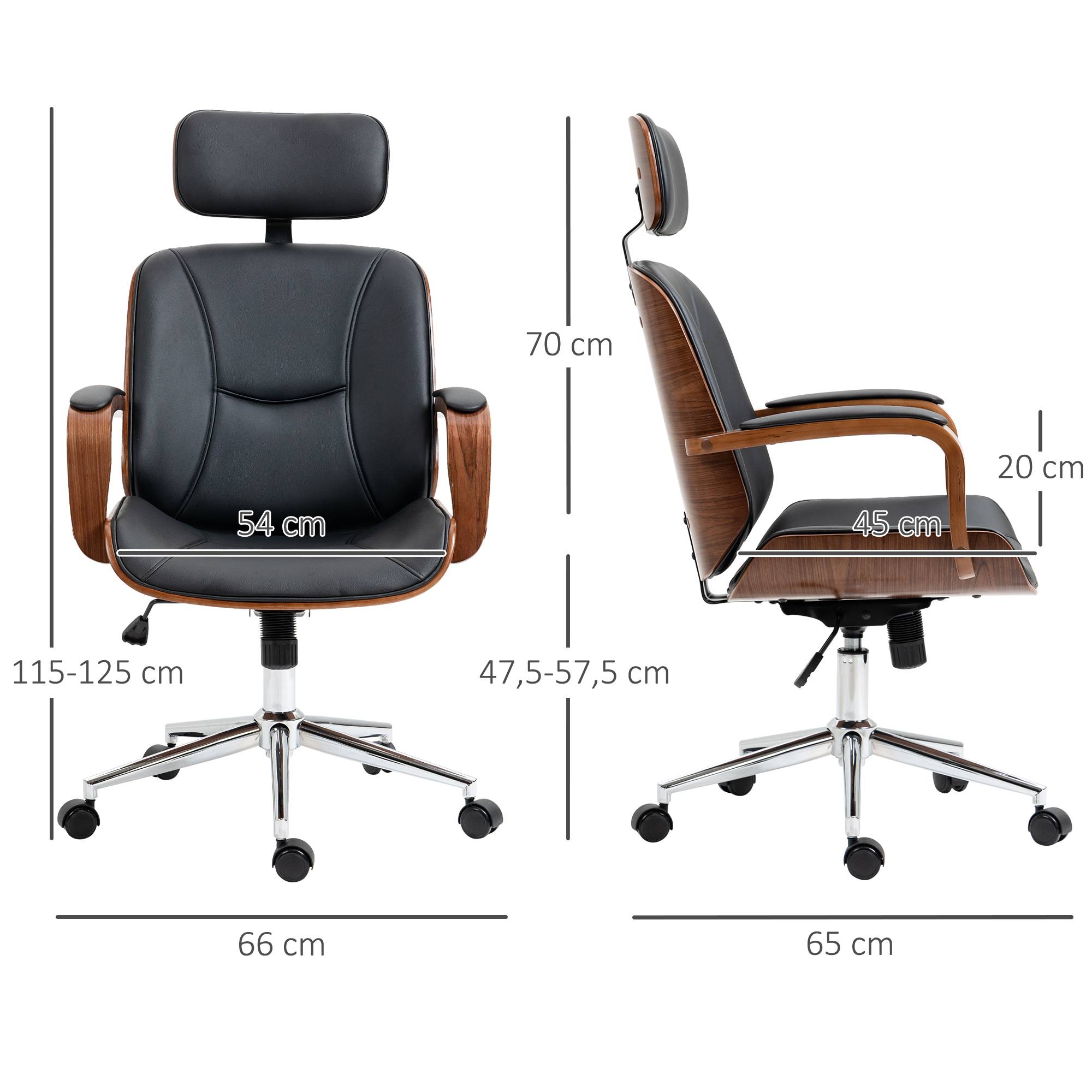 Sans Marque - Fauteuil de bureau, chaise de bureau avec appui-tête amovible hauteur réglable et fonction de bascule, 66x65x125cm, noir - Image 5