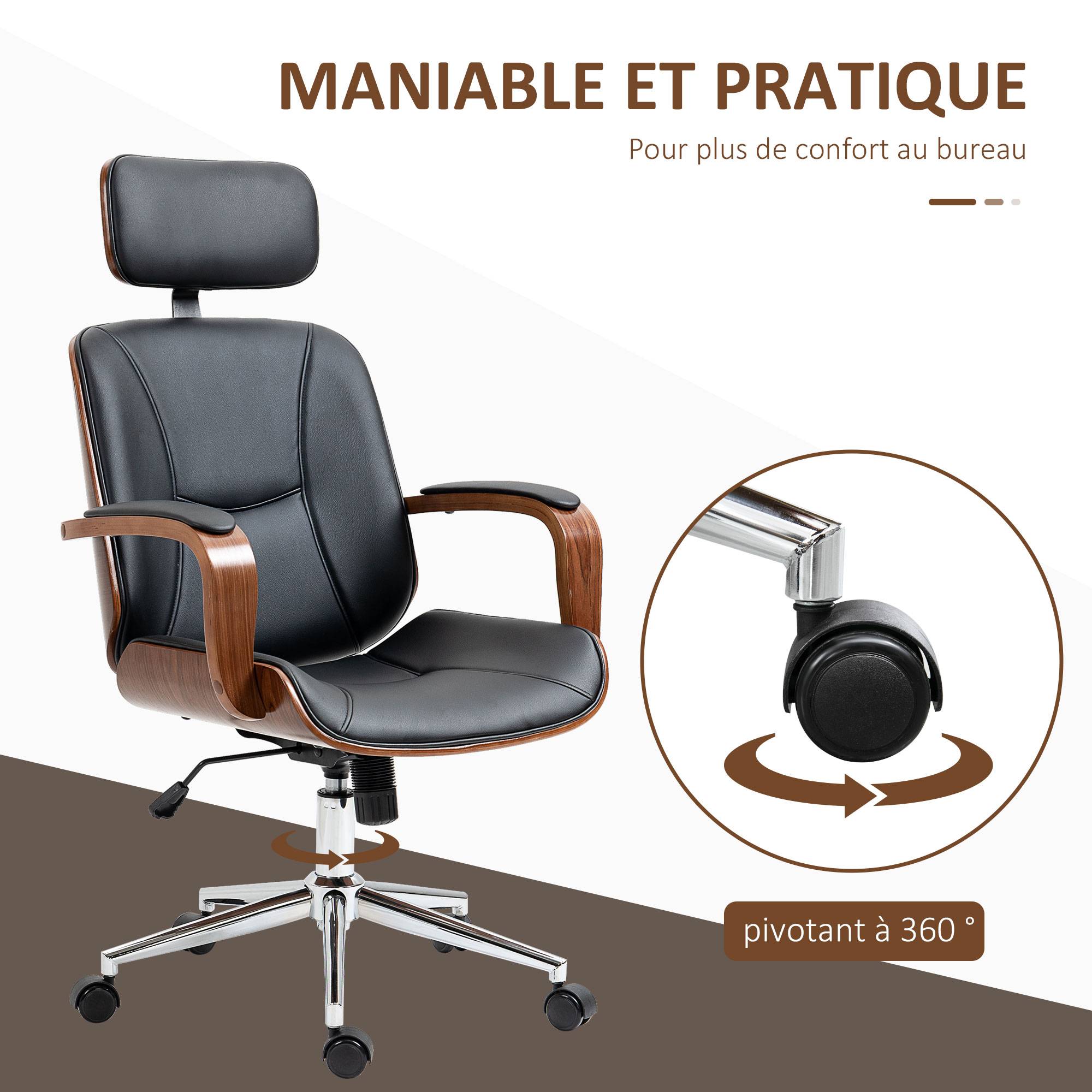 Sans Marque - Fauteuil de bureau, chaise de bureau avec appui-tête amovible hauteur réglable et fonction de bascule, 66x65x125cm, noir - Image 8