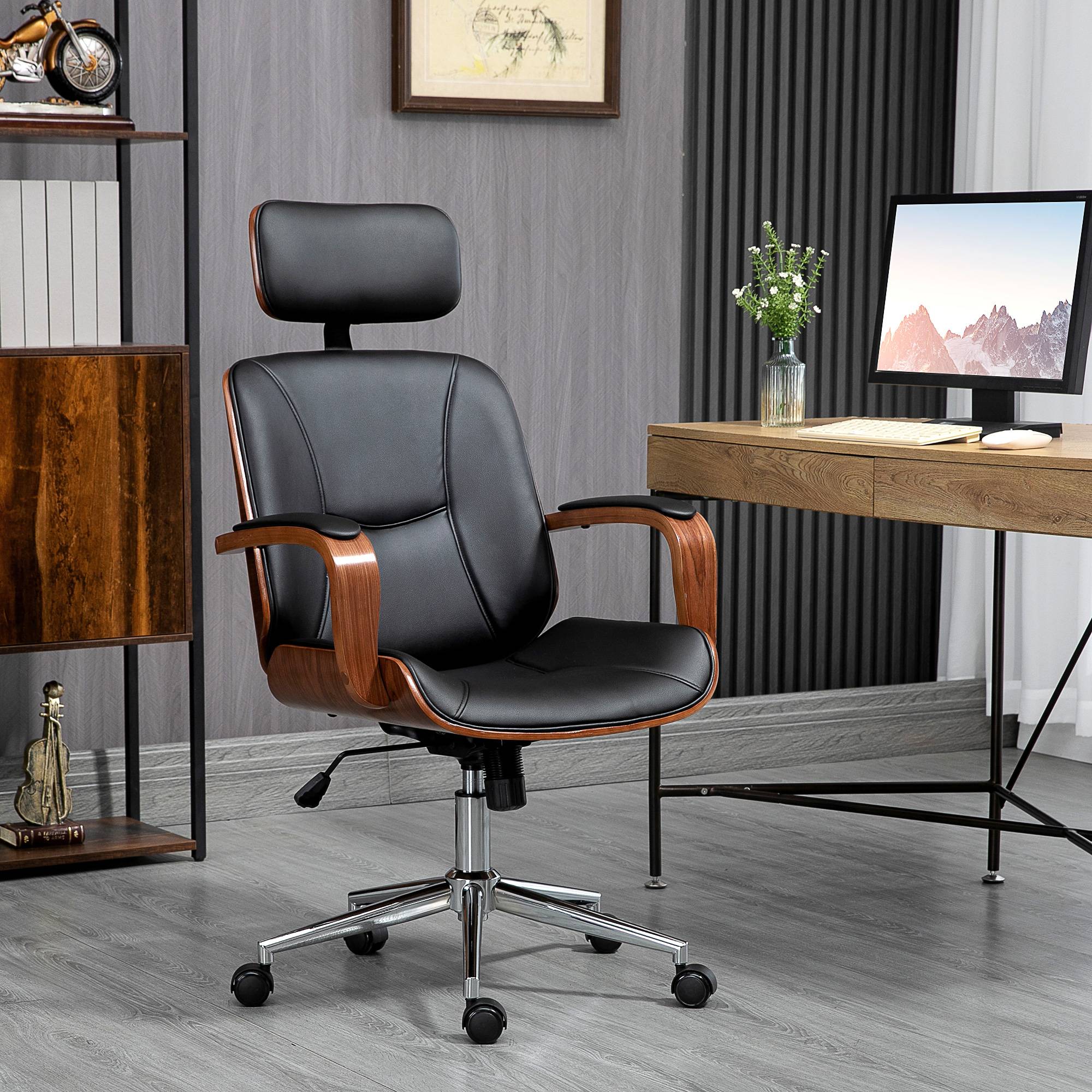 Sans Marque - Fauteuil de bureau, chaise de bureau avec appui-tête amovible hauteur réglable et fonction de bascule, 66x65x125cm, noir - Image 4