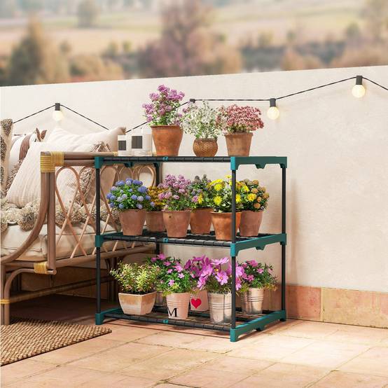 Etagère Plantes Acier Balcon Jardin Support Floral 3 Niveaux 68x49x72cm Vert Foncé - ComfortXL Outdoor Living - Image 4