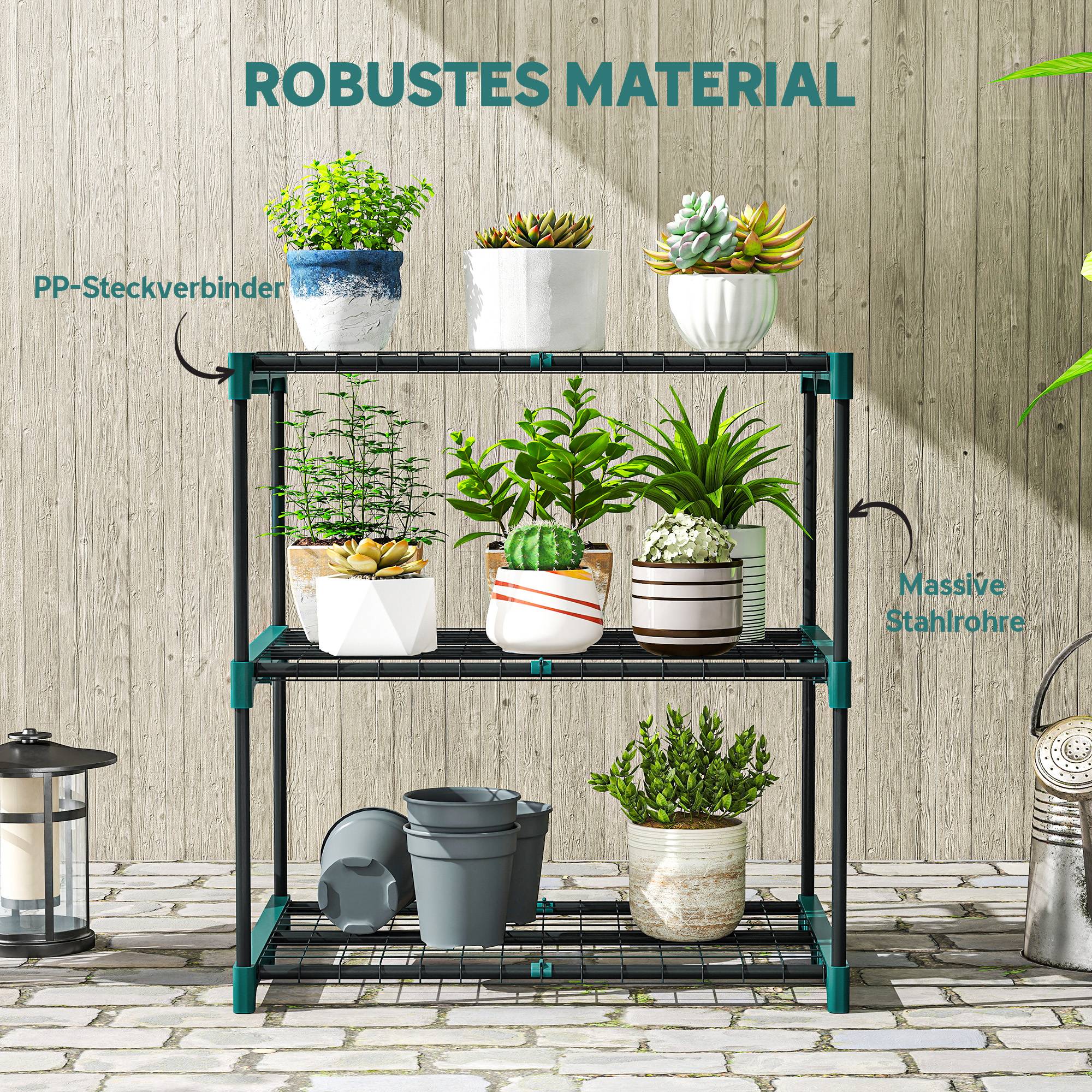Etagère Plantes Acier Balcon Jardin Support Floral 3 Niveaux 68x49x72cm Vert Foncé - ComfortXL Outdoor Living - Image 8