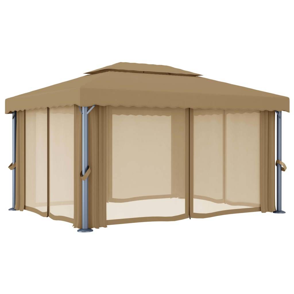 ComfortXL - Tonnelle de Réception Aluminium Rideaux et Moustiquaires Double Toit pour Jardin Taupe 4x3 m – ComfortXL Outdoor Living - Image 5