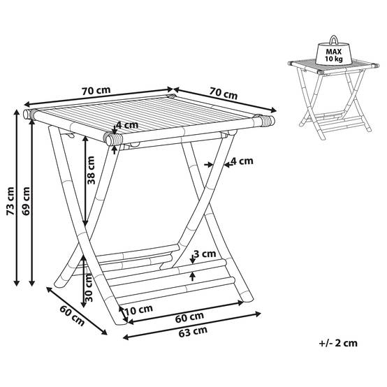 Petite Table de Jardin Bistrot Pliante 70 x 70 cm Facile à Ranger et Légère Idéale pour Jardin ou Terrasse Moderne Beliani - Image 2