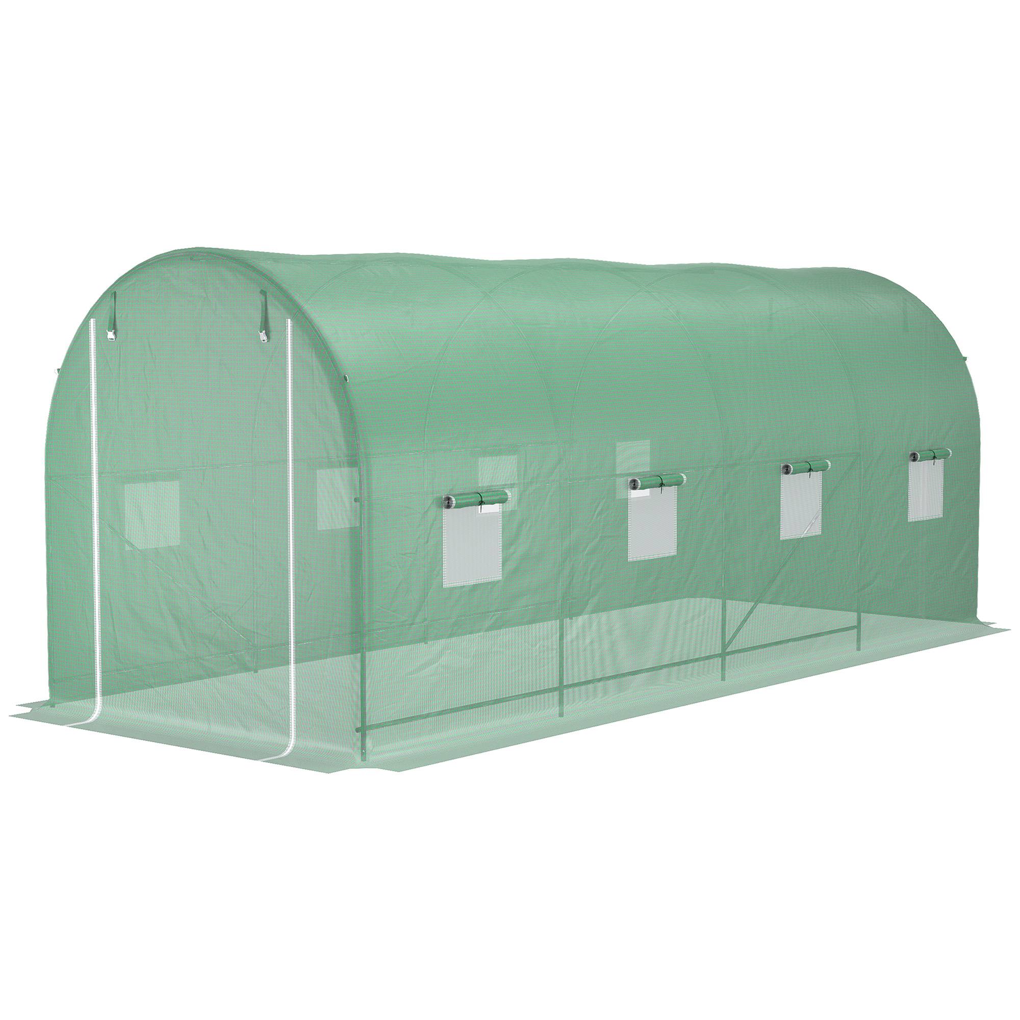 Sans Marque - Serre tunnel Outsunny 10 m² 5x2x2,05 m structure renforcée 8 fenêtres porte zippée serre potager verte jardin - Image 2