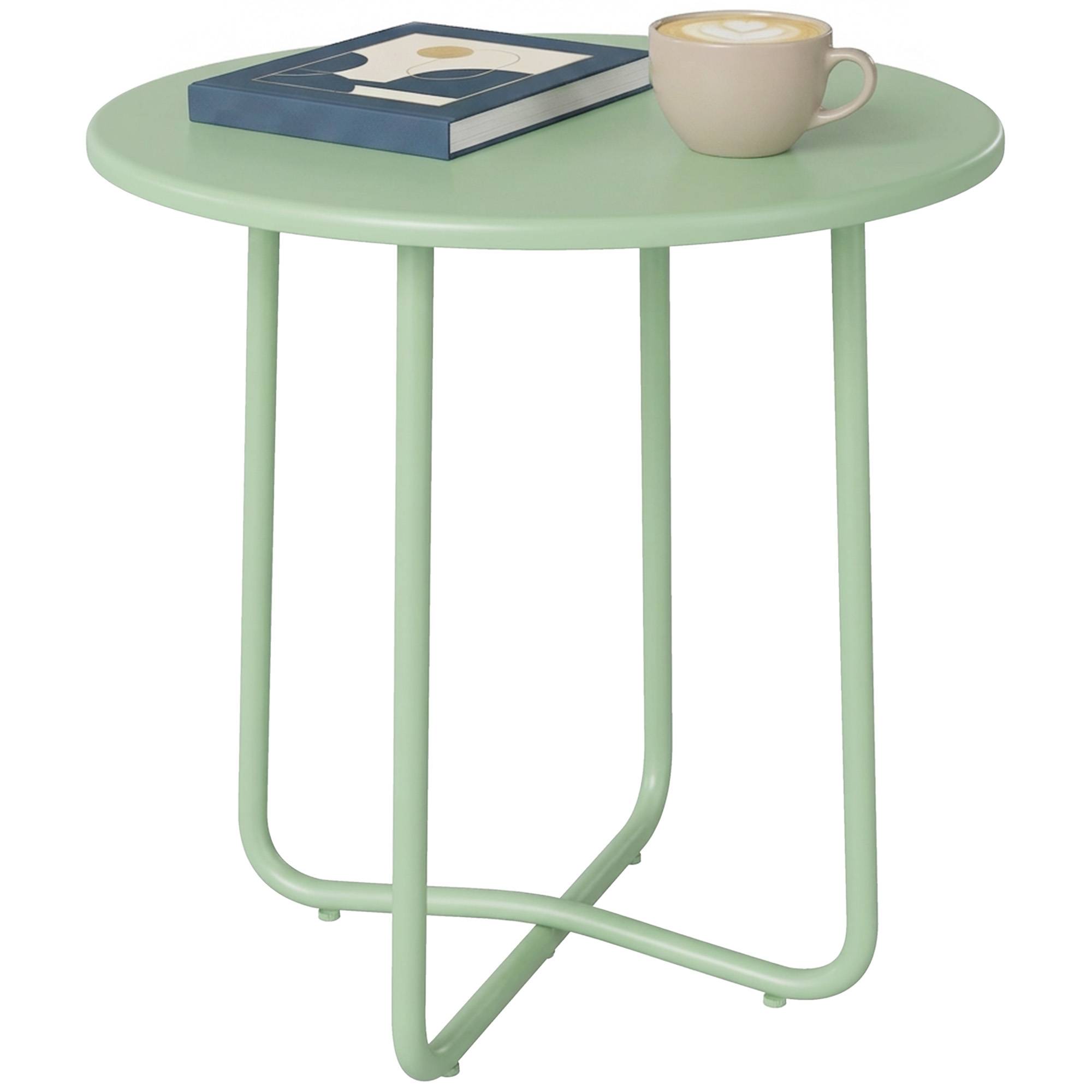 Table Basse Extérieure avec Bord Enroulé, Base en X avec Pieds Réglables en Hauteur, pour Salon Terrasse, Ø48x51cm, Vert - Image 1