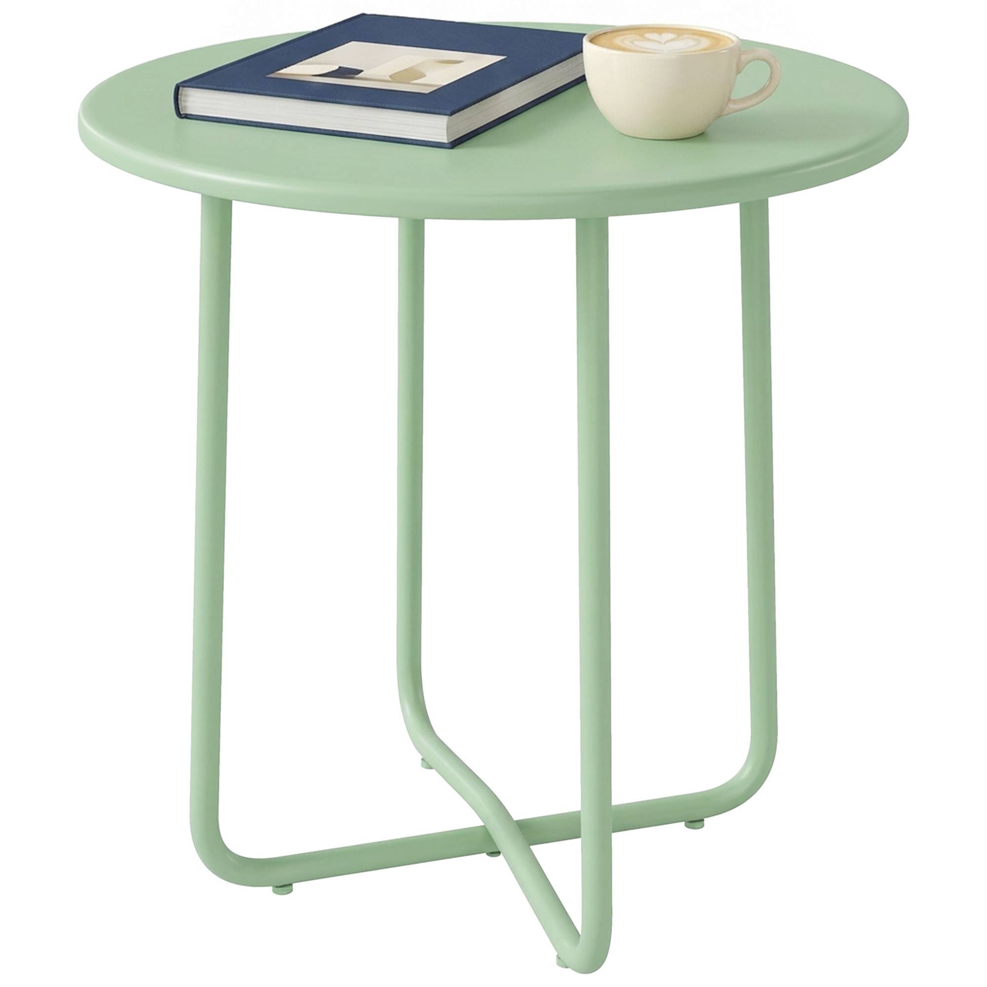 Table Basse Extérieure avec Bord Enroulé, Base en X avec Pieds Réglables en Hauteur, pour Salon Terrasse, Ø48x51cm, Vert - Image 2