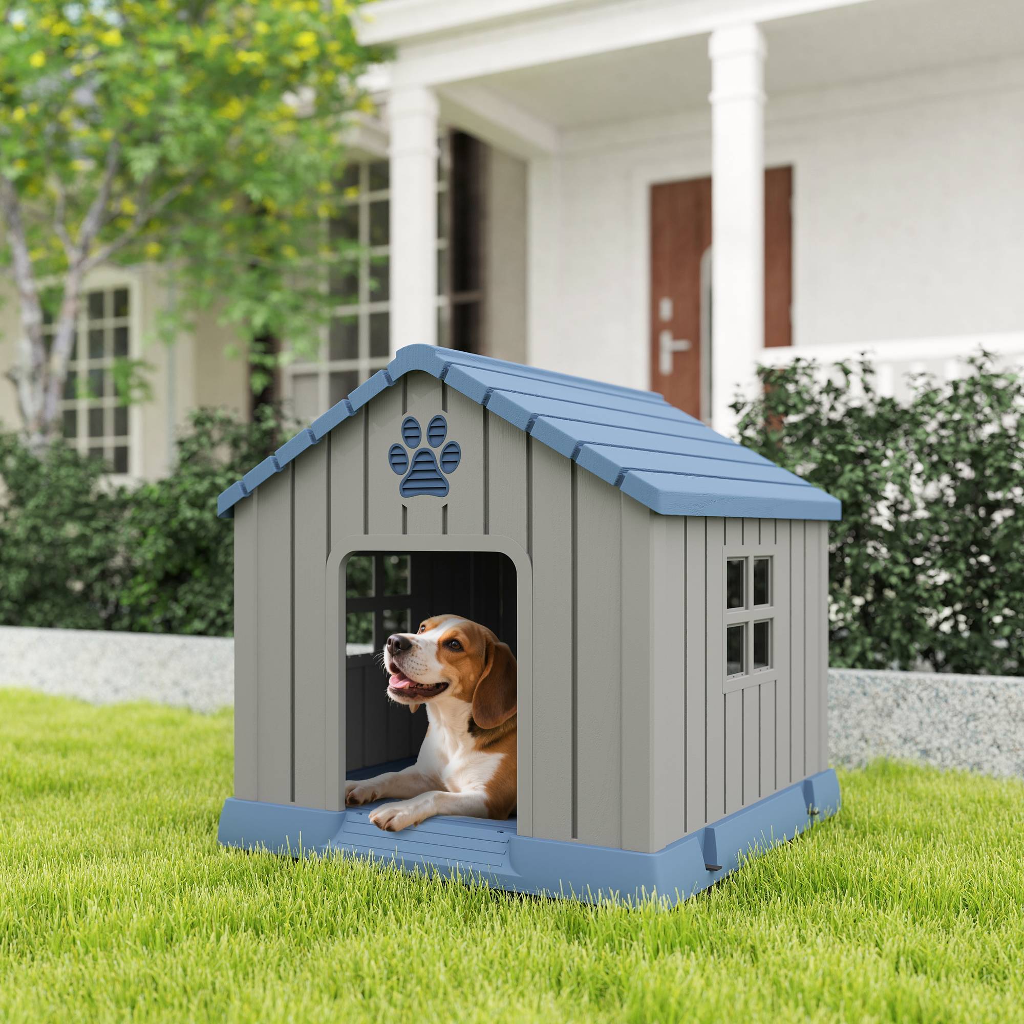 Sans Marque - Niche pour chien extérieur maison chien extérieur bouches d'aération et plancher suréleveé 85 x 79 x 82 cm bleu - Image 4