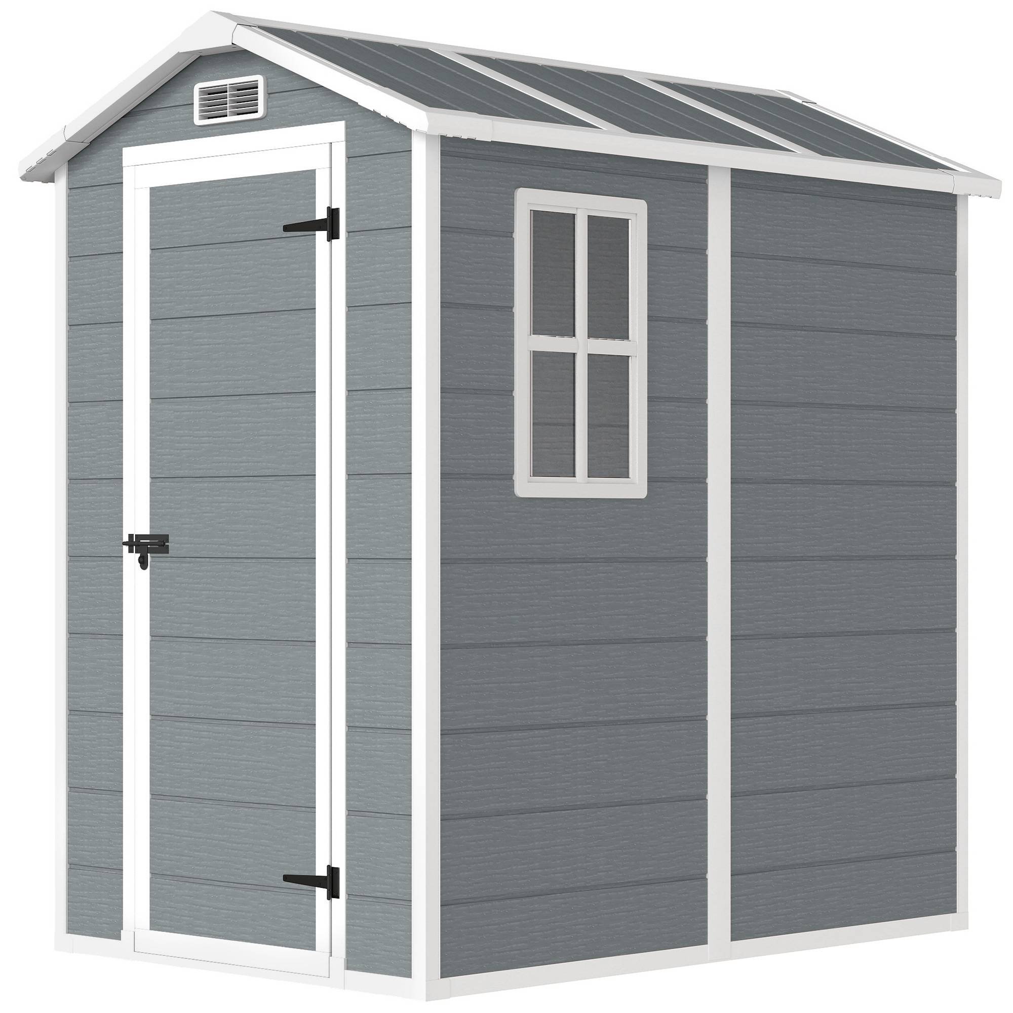 Abri de jardin en plastique avec plancher, 131 cm (L) x 186 cm (P) x 198 cm (H), gris - Image 2