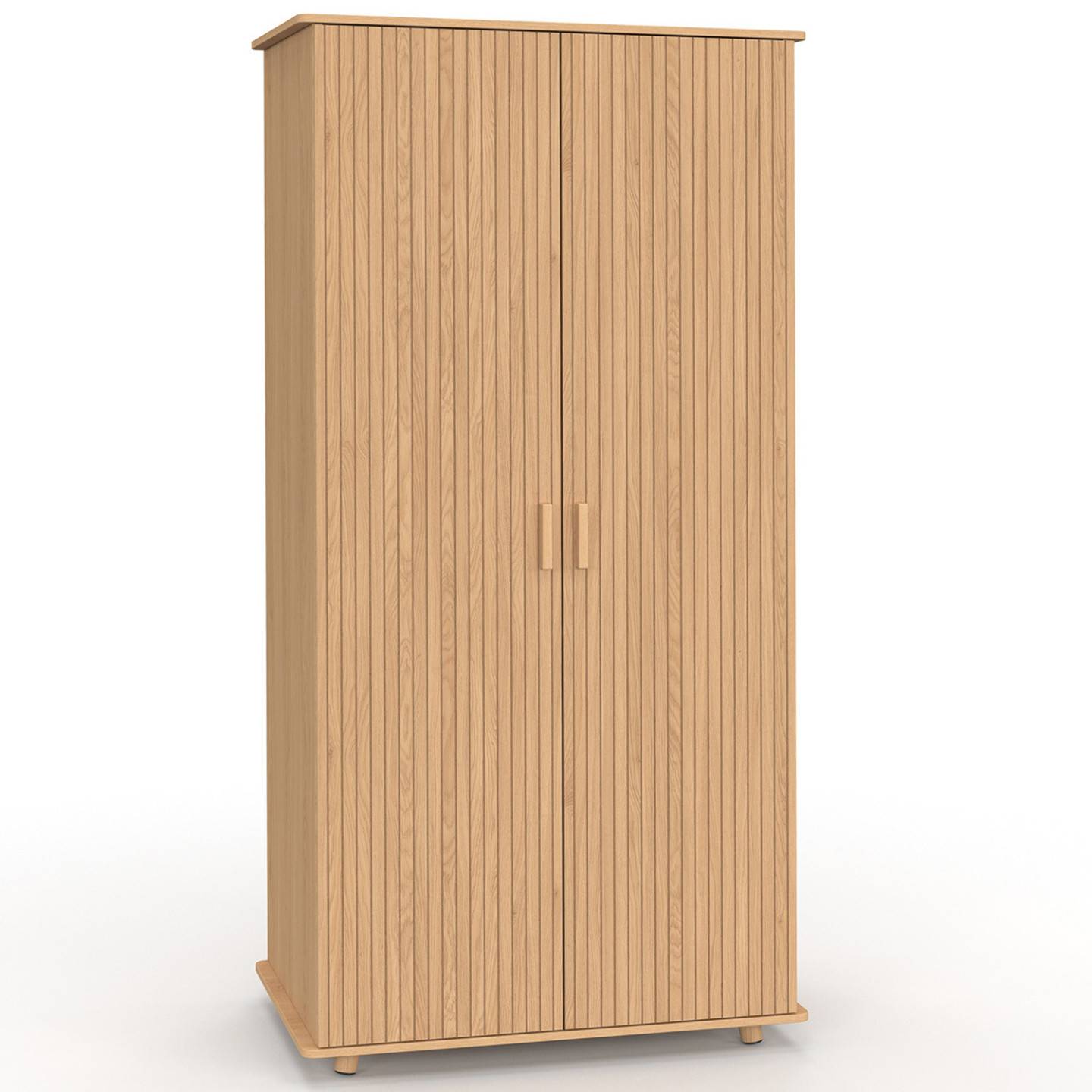 Armoire 2 portes JULIETTE effet lattes tasseau bois coloris chêne penderie 80 cm avec étagères rangement - Image 2