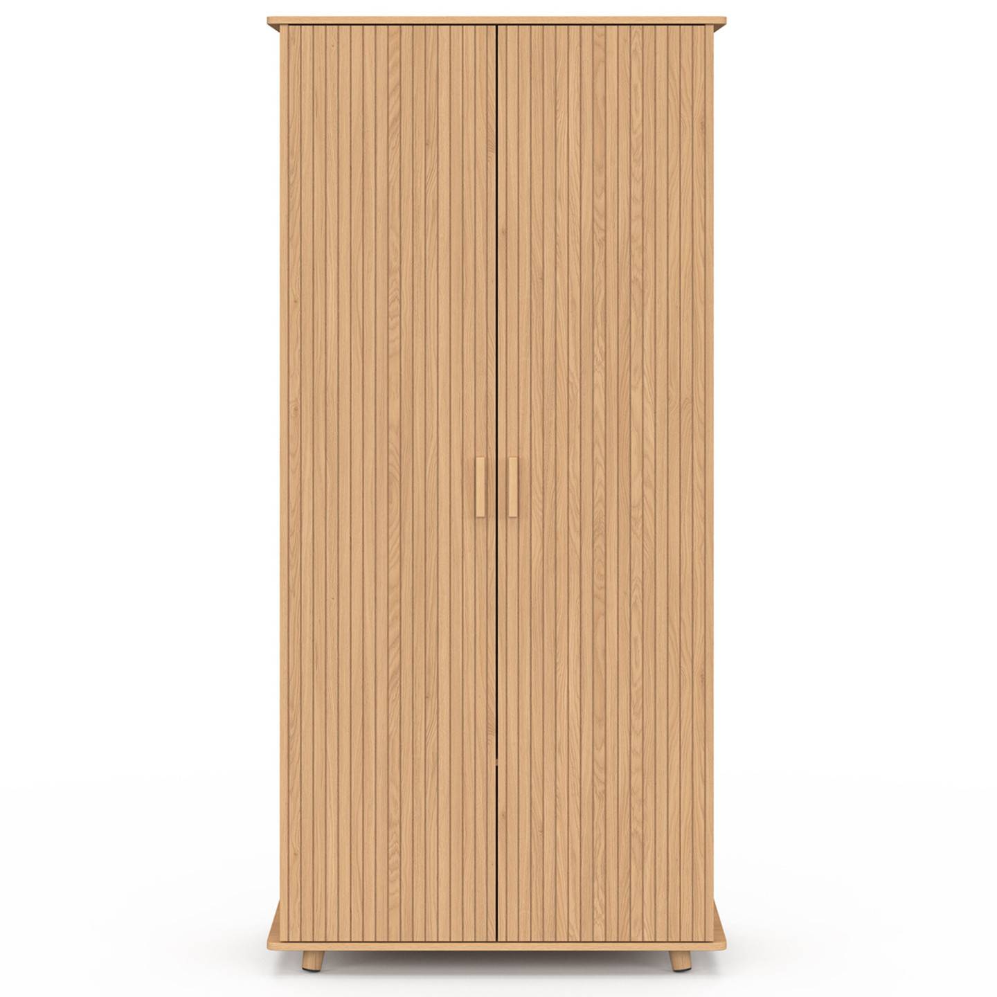 Armoire 2 portes JULIETTE effet lattes tasseau bois coloris chêne penderie 80 cm avec étagères rangement - Image 3