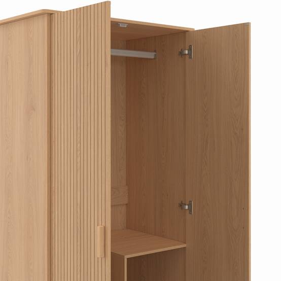 Armoire 2 portes JULIETTE effet lattes tasseau bois coloris chêne penderie 80 cm avec étagères rangement - Image 6