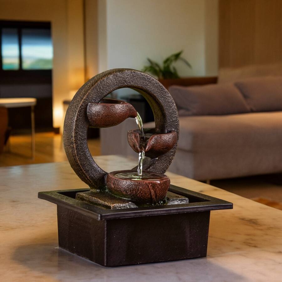 Zen Light - Fontaine d'Intérieur Terai - Cascade Nature Jarre suspendu - Ecoulement Naturel Reposant - Éclairage Led - H 25cm – Zen'Light - Image 5