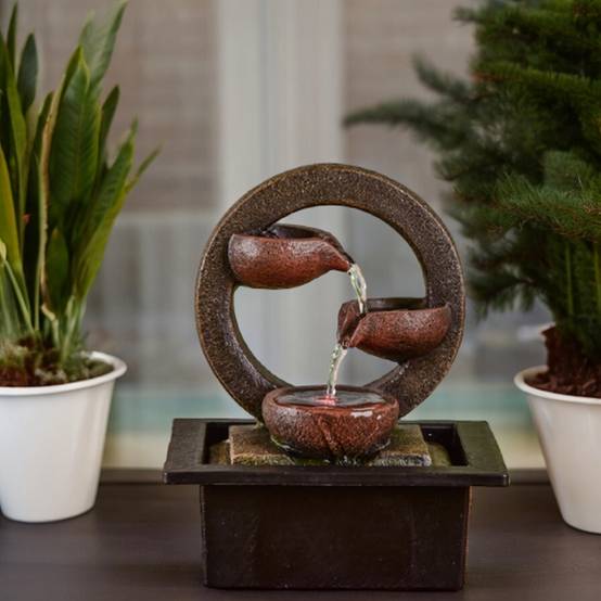 Zen Light - Fontaine d'Intérieur Terai - Cascade Nature Jarre suspendu - Ecoulement Naturel Reposant - Éclairage Led - H 25cm – Zen'Light - Image 3