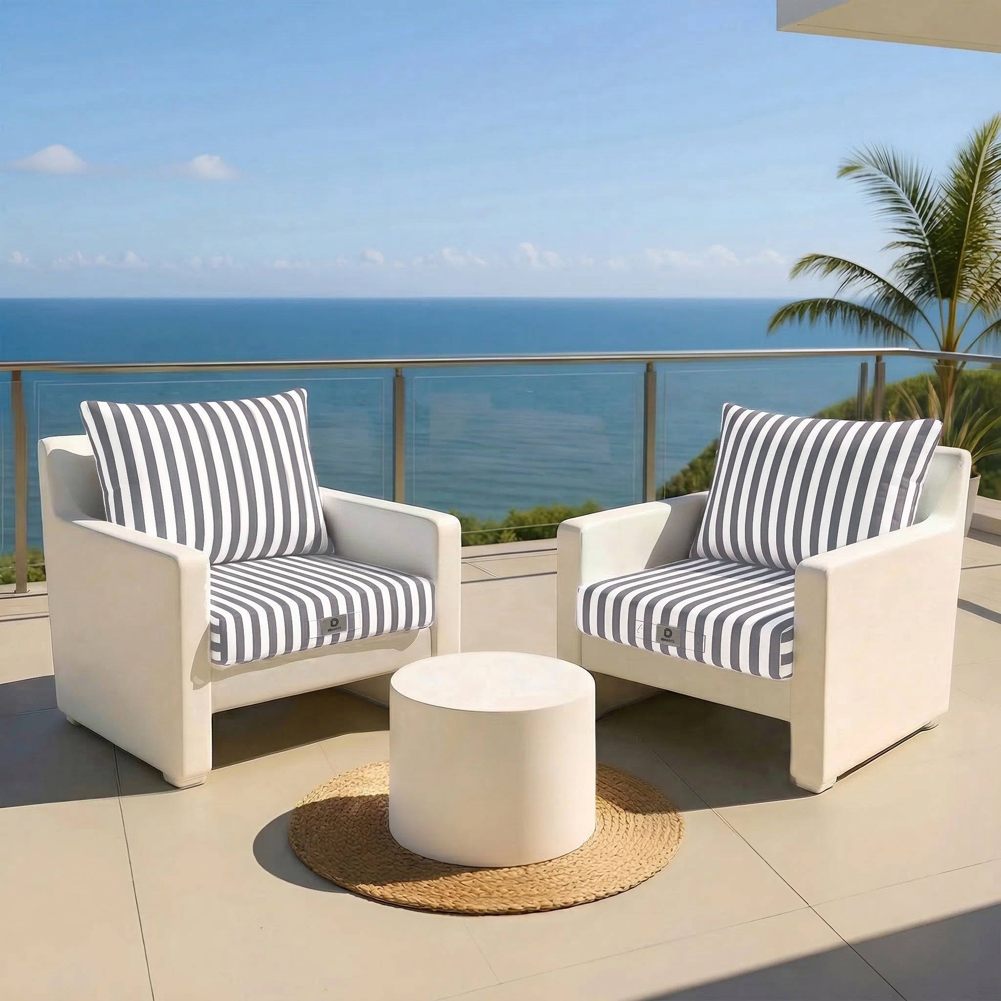 Coussins pour salon de jardin déhoussable 60x60cm Rayure gris foncé - Déco arts - Image 2