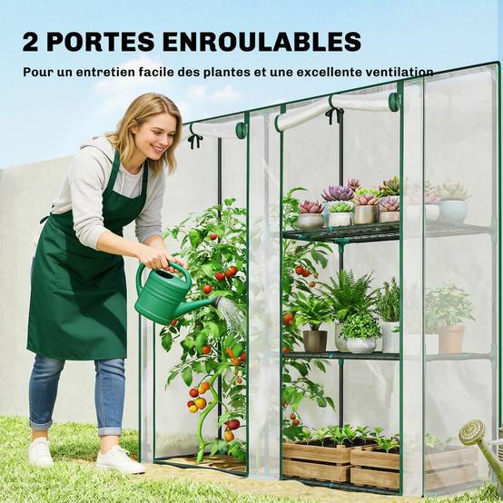 ComfortXL - Serre de jardin PVC acier 143 x 45 x 151 cm transparente 3 niveaux 2 portes - ComfortXL Outdoor Living - Image 7
