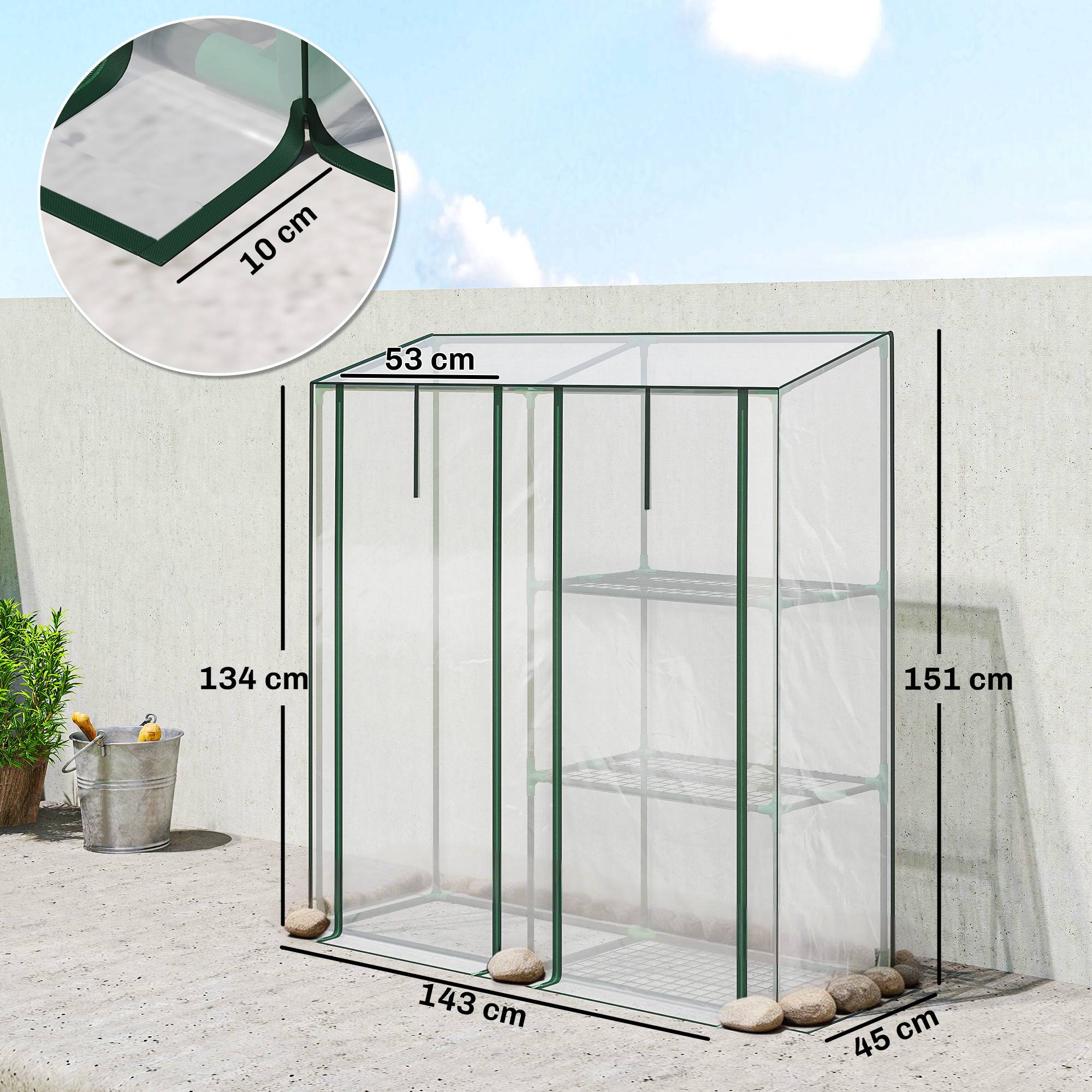 ComfortXL - Serre de jardin PVC acier 143 x 45 x 151 cm transparente 3 niveaux 2 portes - ComfortXL Outdoor Living - Image 5