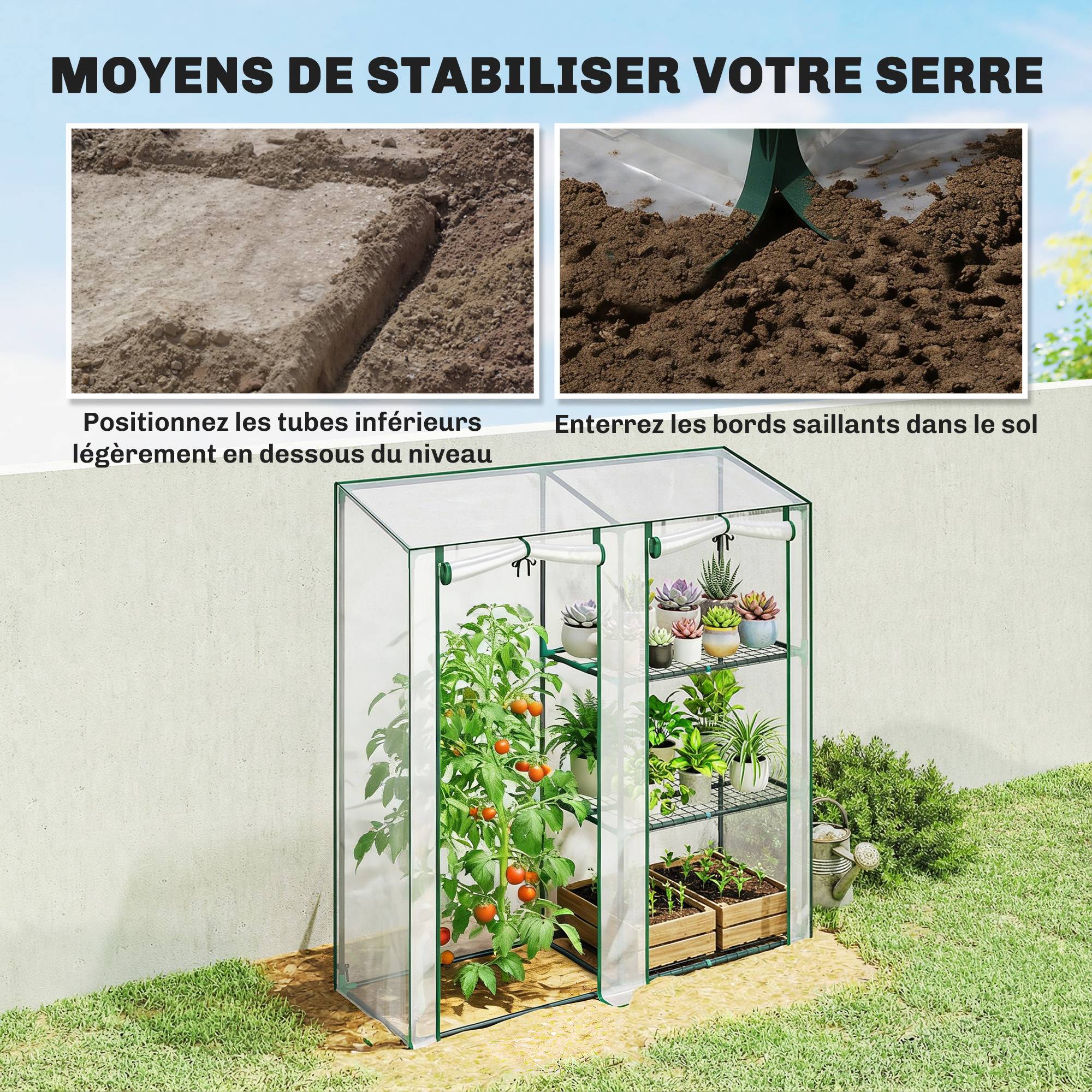 ComfortXL - Serre de jardin PVC acier 143 x 45 x 151 cm transparente 3 niveaux 2 portes - ComfortXL Outdoor Living - Image 10