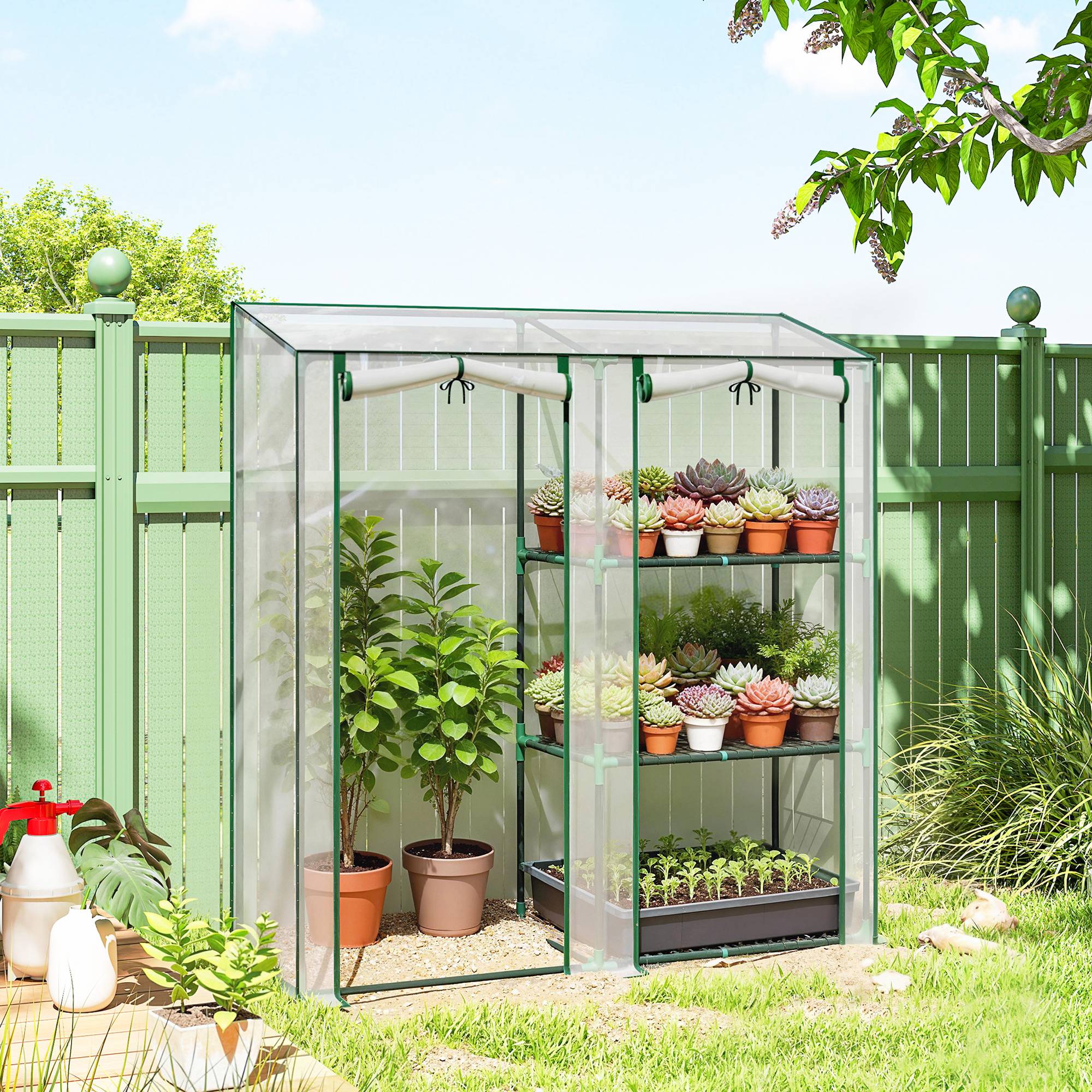 ComfortXL - Serre de jardin PVC acier 143 x 45 x 151 cm transparente 3 niveaux 2 portes - ComfortXL Outdoor Living - Image 4
