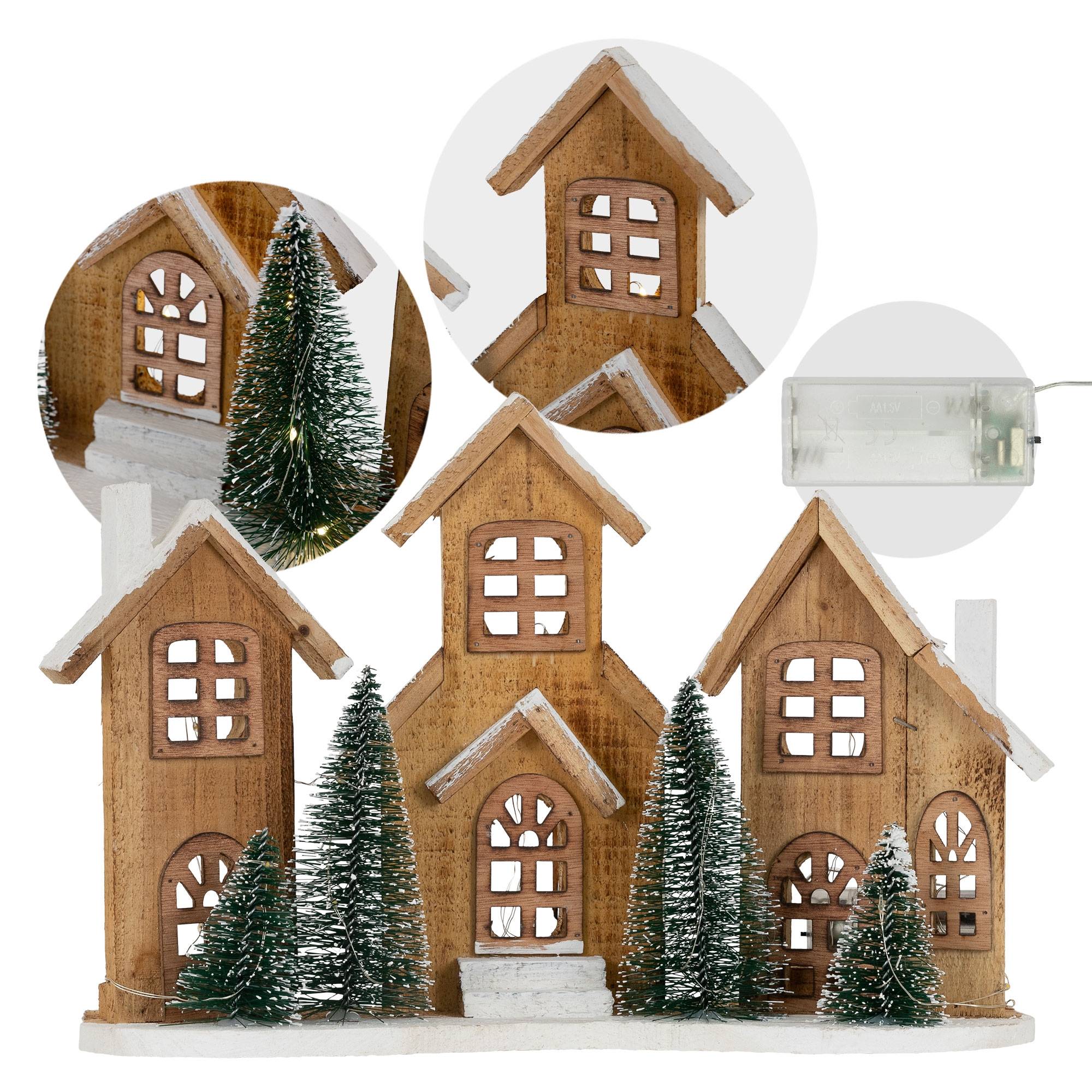 Ecd-Germany - Village de Noël déco d'hiver en bois figure LED blanc chaud minuteur maison Noël - Image 5