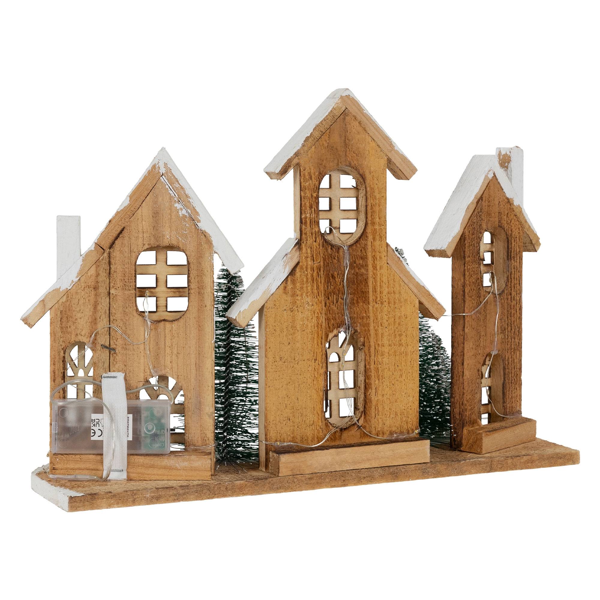 Ecd-Germany - Village de Noël déco d'hiver en bois figure LED blanc chaud minuteur maison Noël - Image 4