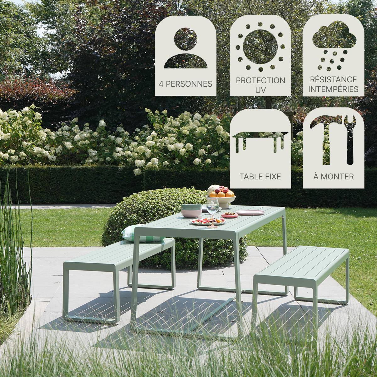Wilsa Garden - Salon de jardin aluminium RIO 4 places avec table et 2 bancs - Image 9