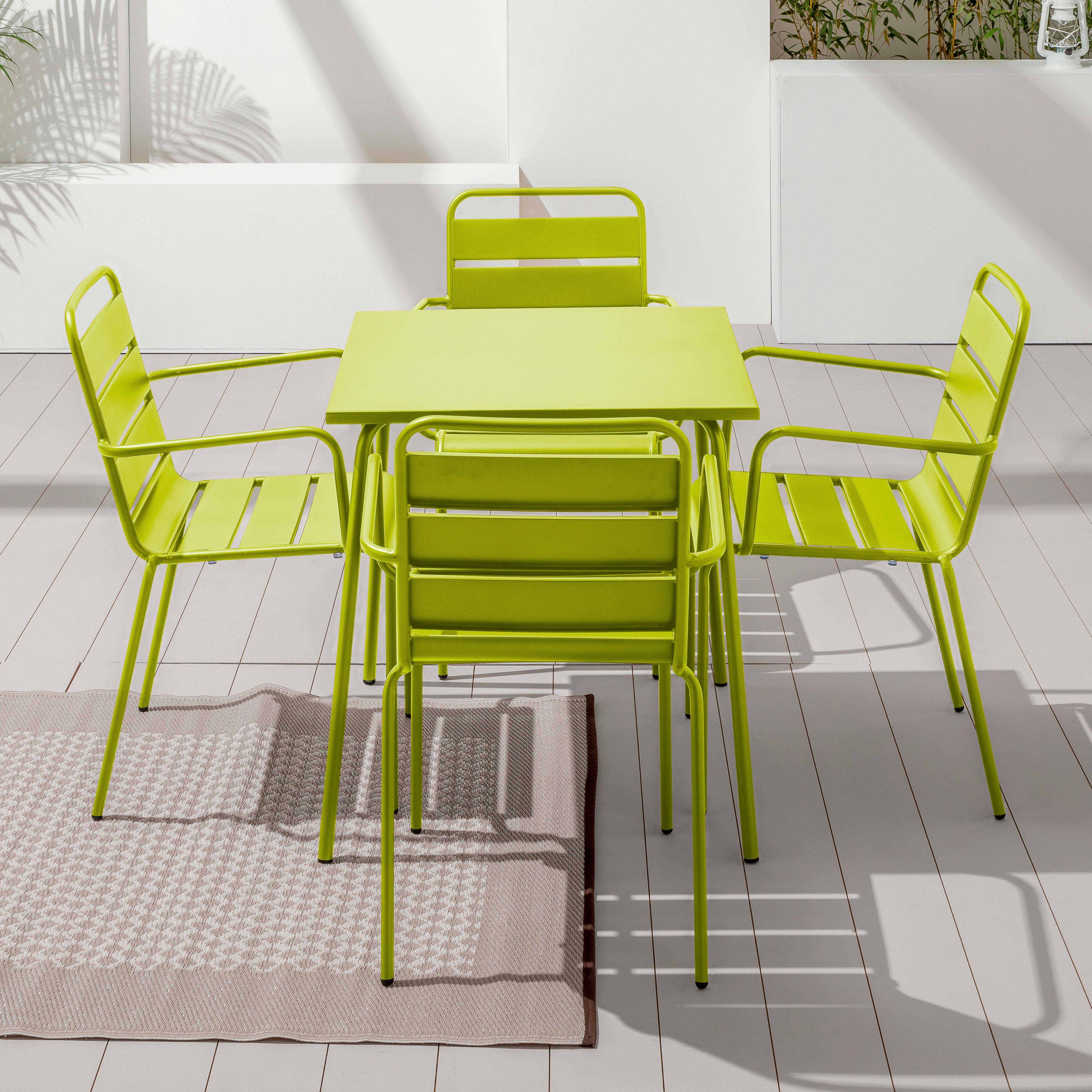 Oviala - Ensemble table de jardin carrée et 4 fauteuils acier vert Palavas - Oviala - Image 2