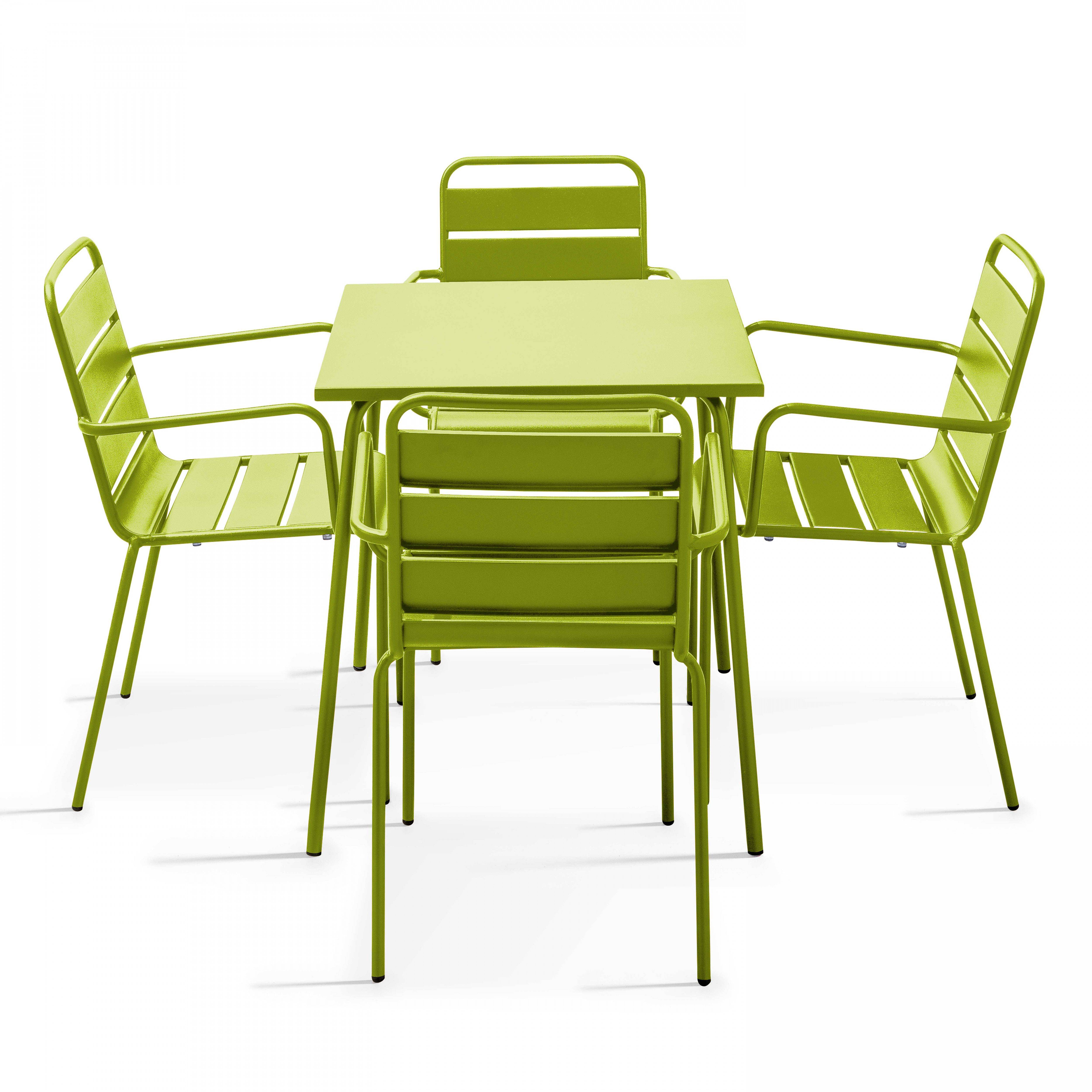 Oviala - Ensemble table de jardin carrée et 4 fauteuils acier vert Palavas - Oviala - Image 1