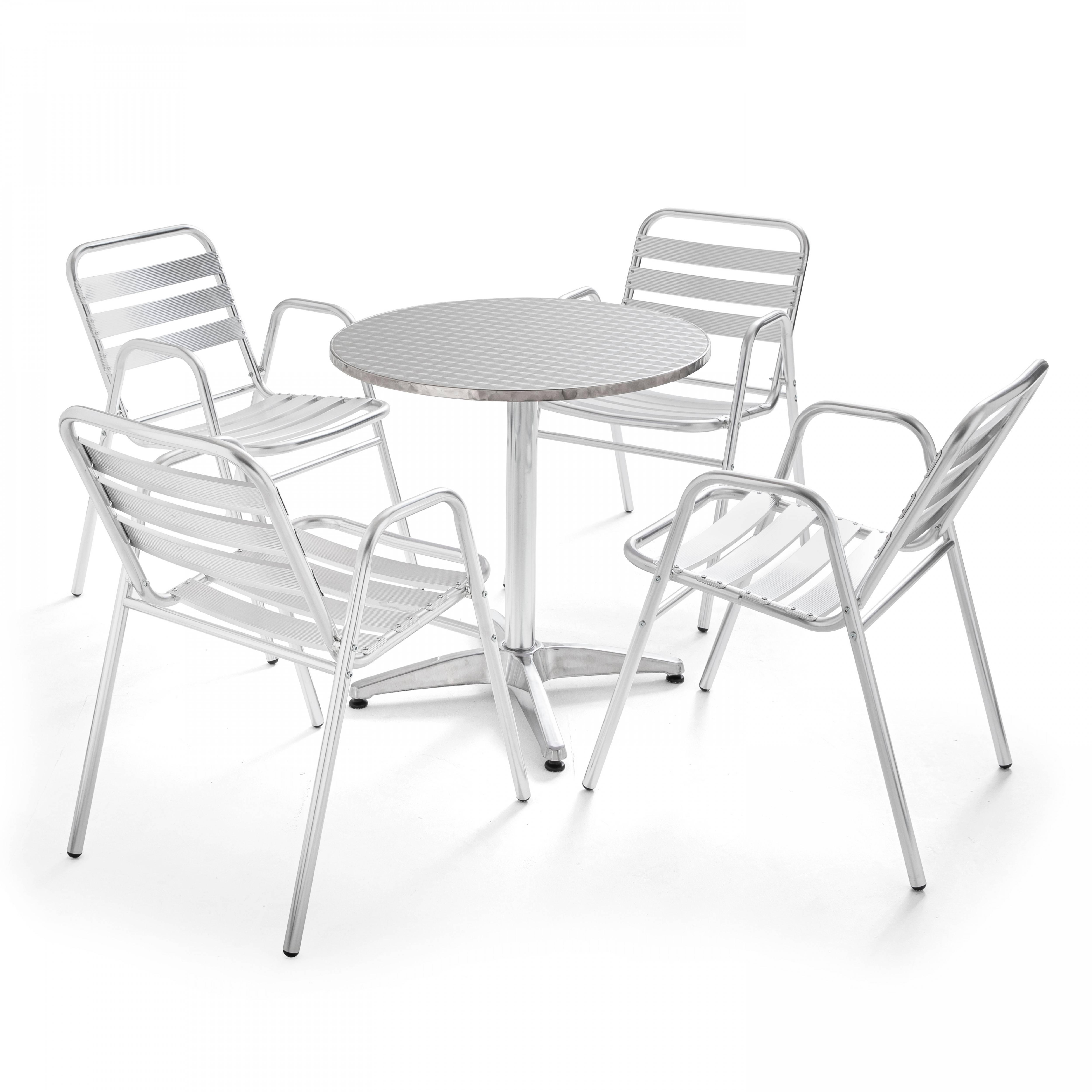 Oviala - Table de jardin ronde et 4 chaises aluminium gris Brixton - Oviala - Image 2