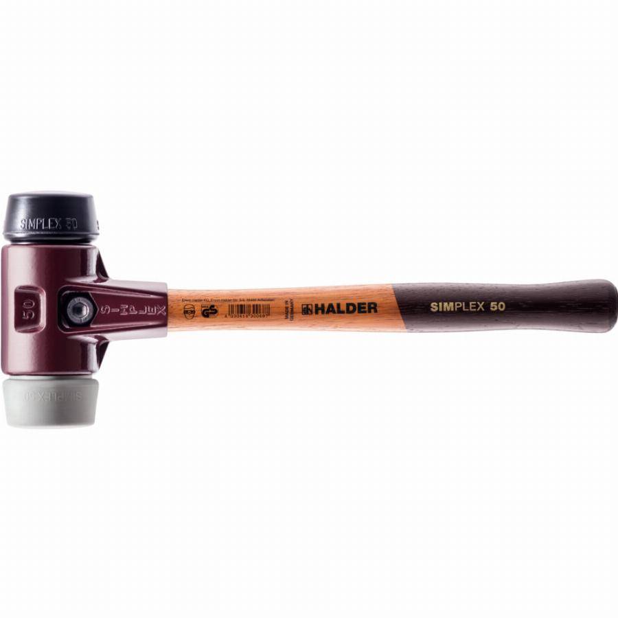 Maillet HALDER SIMPLEX TPE moyen / caoutchouc chargé avec boîtier en fonte malléable et manche en bois - D=50 mm - 3023.050