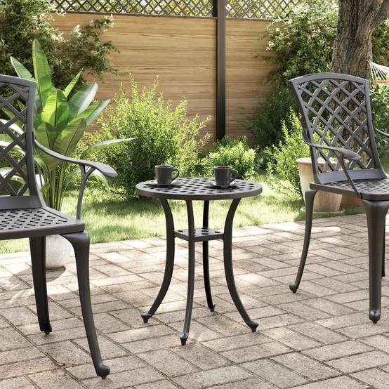Table de jardin aluminium coulé noir Ø48 x 53 cm - PANGIVO - Image 3