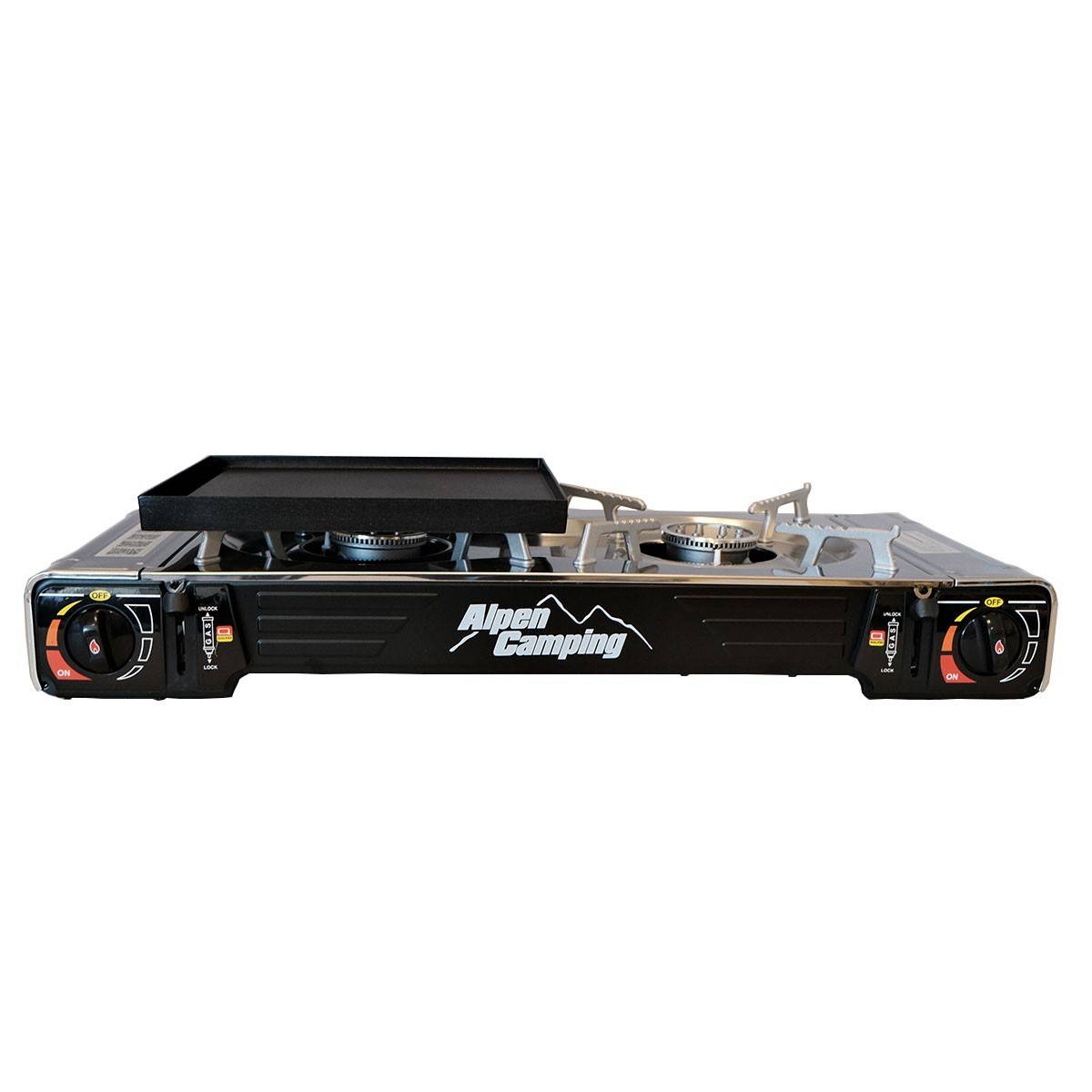 Réchaud gaz 2 feux 4400W et Plaque plancha 26 x 23cm 2en1 Allumage piezo TEXAS ALPEN Camping - Image 3