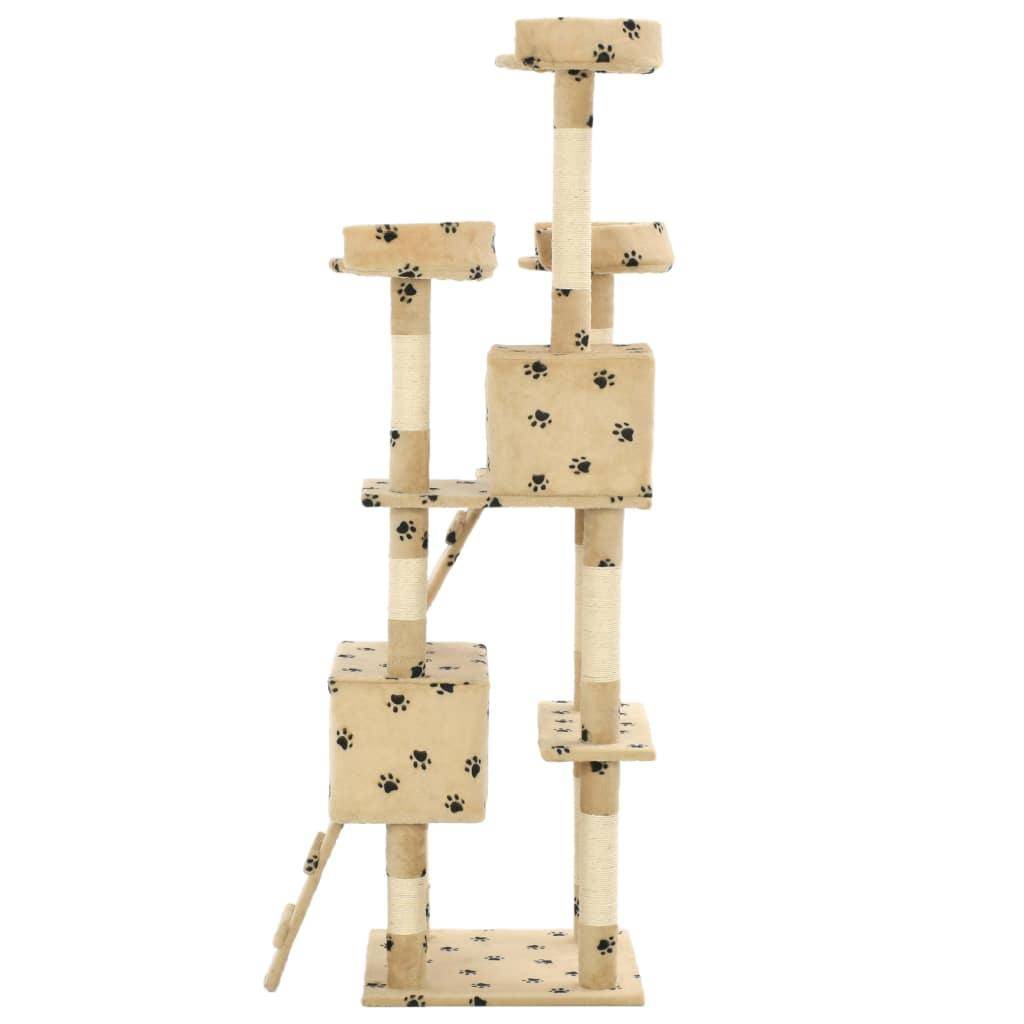 Helloshop26 - Arbre à chat griffoir grattoir niche jouet animaux peluché en sisal 170 cm beige motif de pattes - Image 4
