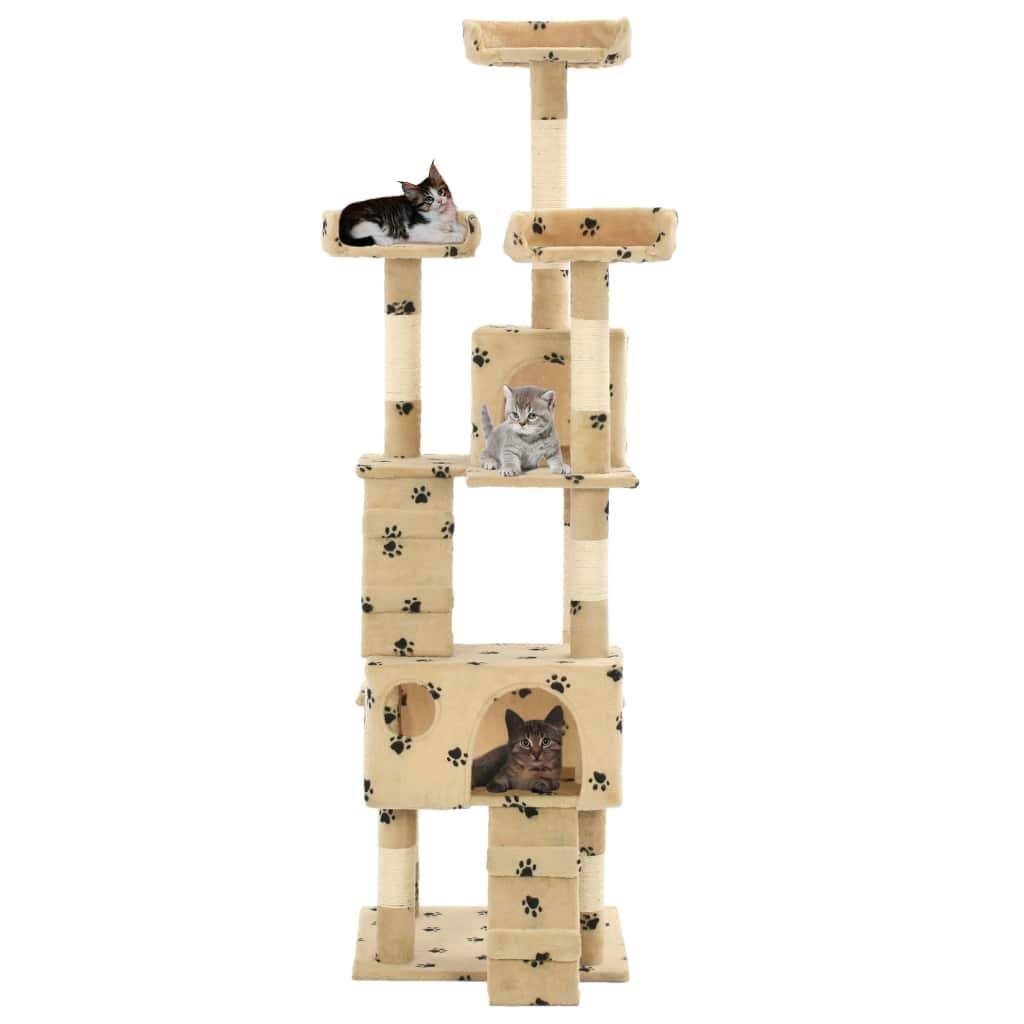 Helloshop26 - Arbre à chat griffoir grattoir niche jouet animaux peluché en sisal 170 cm beige motif de pattes - Image 1