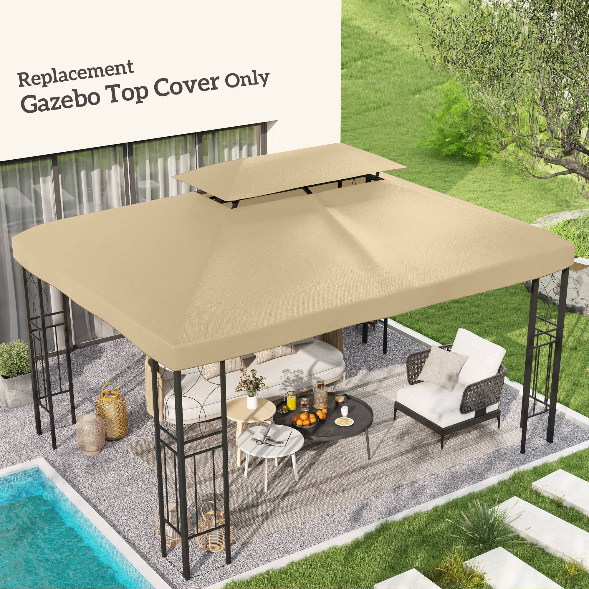 ComfortXL - Toile de rechange tissu pour tonnelle double toit ventilation 3x4m beige - ComfortXL Outdoor Living - Image 3