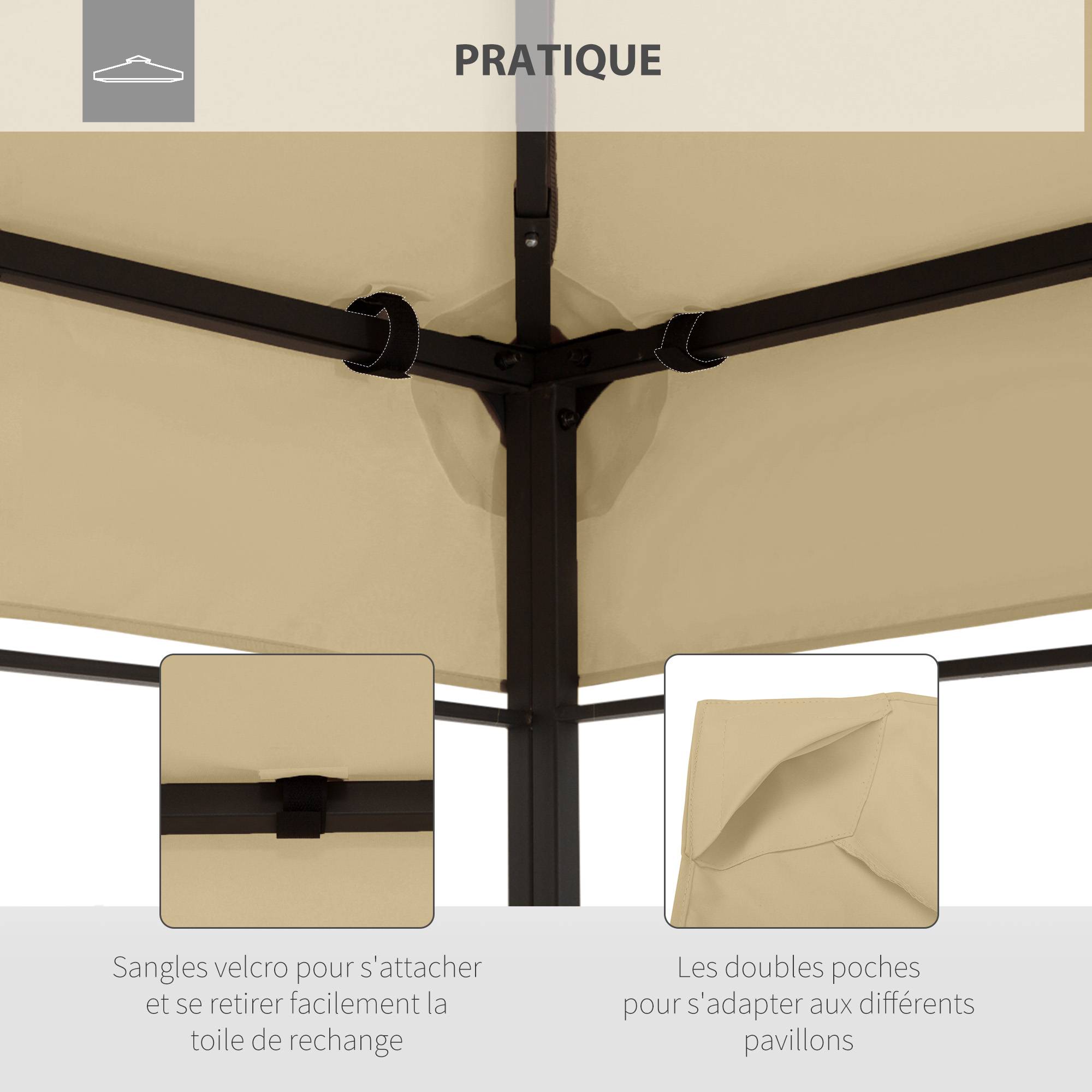 ComfortXL - Toile de rechange tissu pour tonnelle double toit ventilation 3x4m beige - ComfortXL Outdoor Living - Image 8
