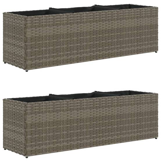 2 pcs Jardinière | Pot de fleurs | Cache-pot | Bac à fleurss avec 3 pots gris 105x30x32 cm résine tressée - Image 1