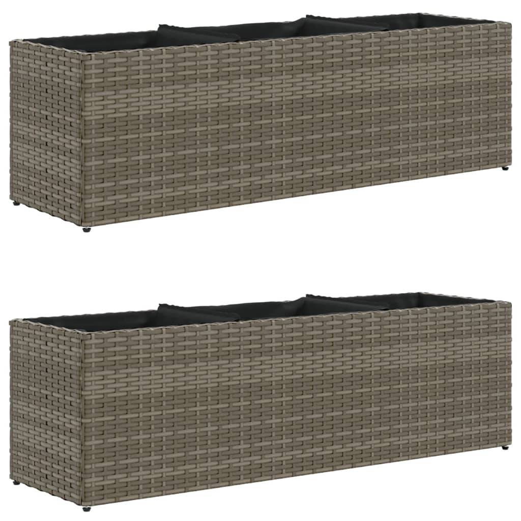 2 pcs Jardinière | Pot de fleurs | Cache-pot | Bac à fleurss avec 3 pots gris 105x30x32 cm résine tressée - Image 1