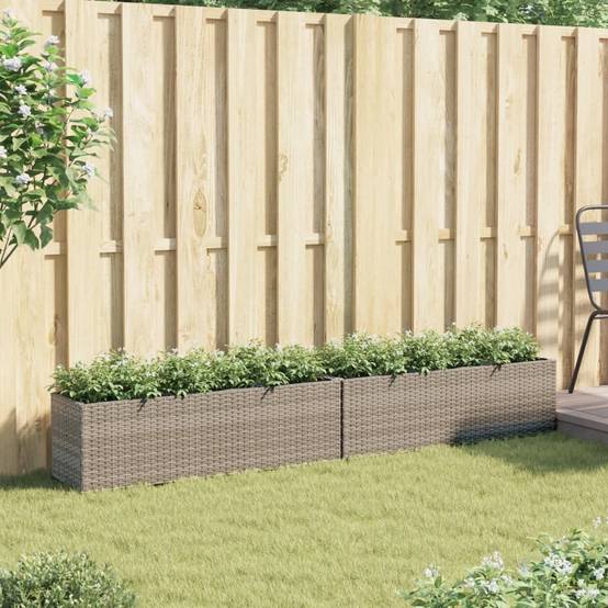 2 pcs Jardinière | Pot de fleurs | Cache-pot | Bac à fleurss avec 3 pots gris 105x30x32 cm résine tressée - Image 3